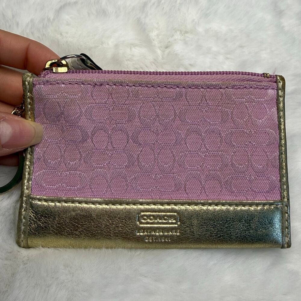 y2k Coach Pink Gold Signature Card Holder Coin Purse
